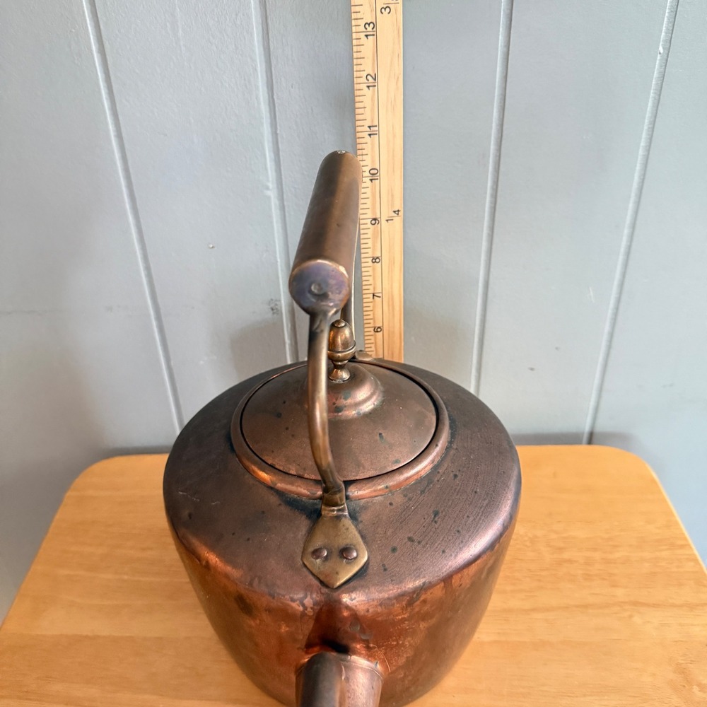 Vintage Hand Hammered Copper Tea Kettle Brass Handle Rustic Farmhouse Decor - Picture 8 of 13